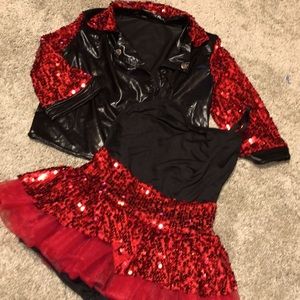 Weissman LC black and red sequin outfit